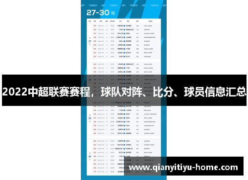 2022中超联赛赛程，球队对阵、比分、球员信息汇总